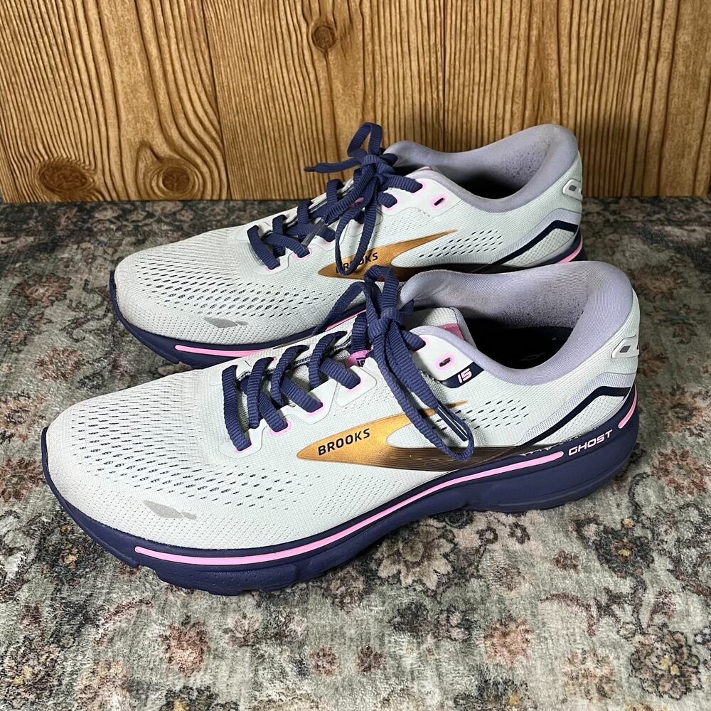 Brooks Ghost 15 Gray Purple Shoes / Women US 9 / Running Sneakers 1203801B492
